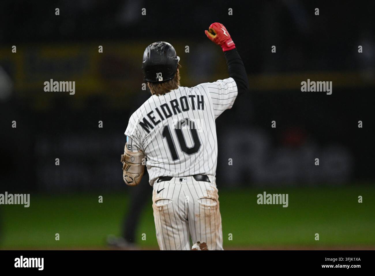 Chicago White Sox's Chase Meidroth celebrates after hitting a two-run ...
