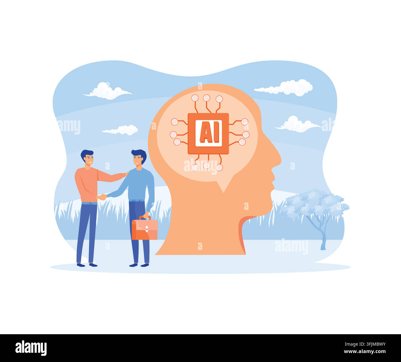 Business industry robot factory concept Robotic system control put AI processing chip into human brain with AI Artificial Intelligence robot and autom Stock Vector