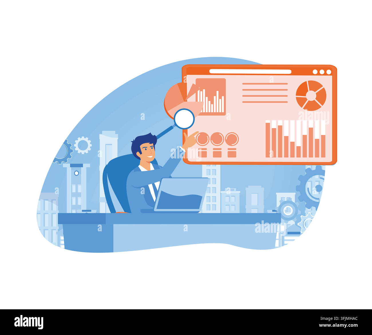 Data driven business model concept. Data analytics, data-driven business, comprehensive strategy, new economic model, reliable decision making abstrac Stock Vector