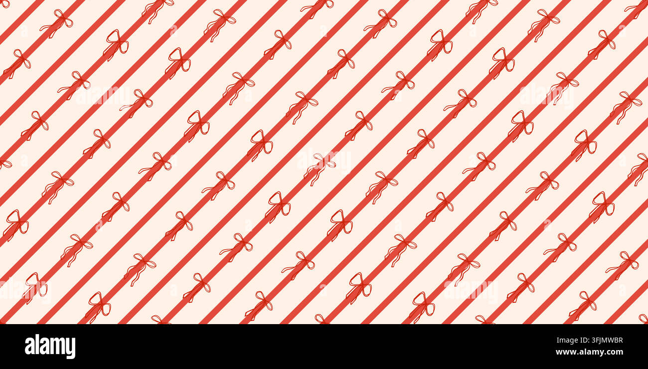 Vertical stripe seamless pattern with legant hand drawn bows. Whimsical design for Christmas packaging or ribbon prints Stock Vector