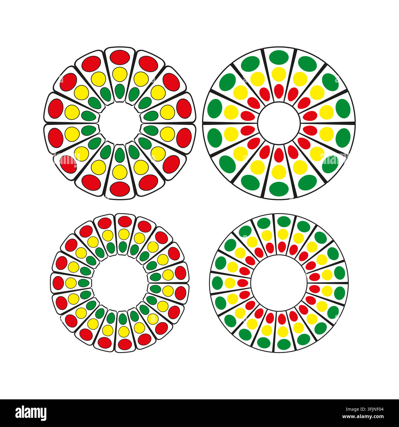 Dotted circle mandala bead feature colorful vector set. This geometric round rotation represents abstract modern ornaments. Stock Vector