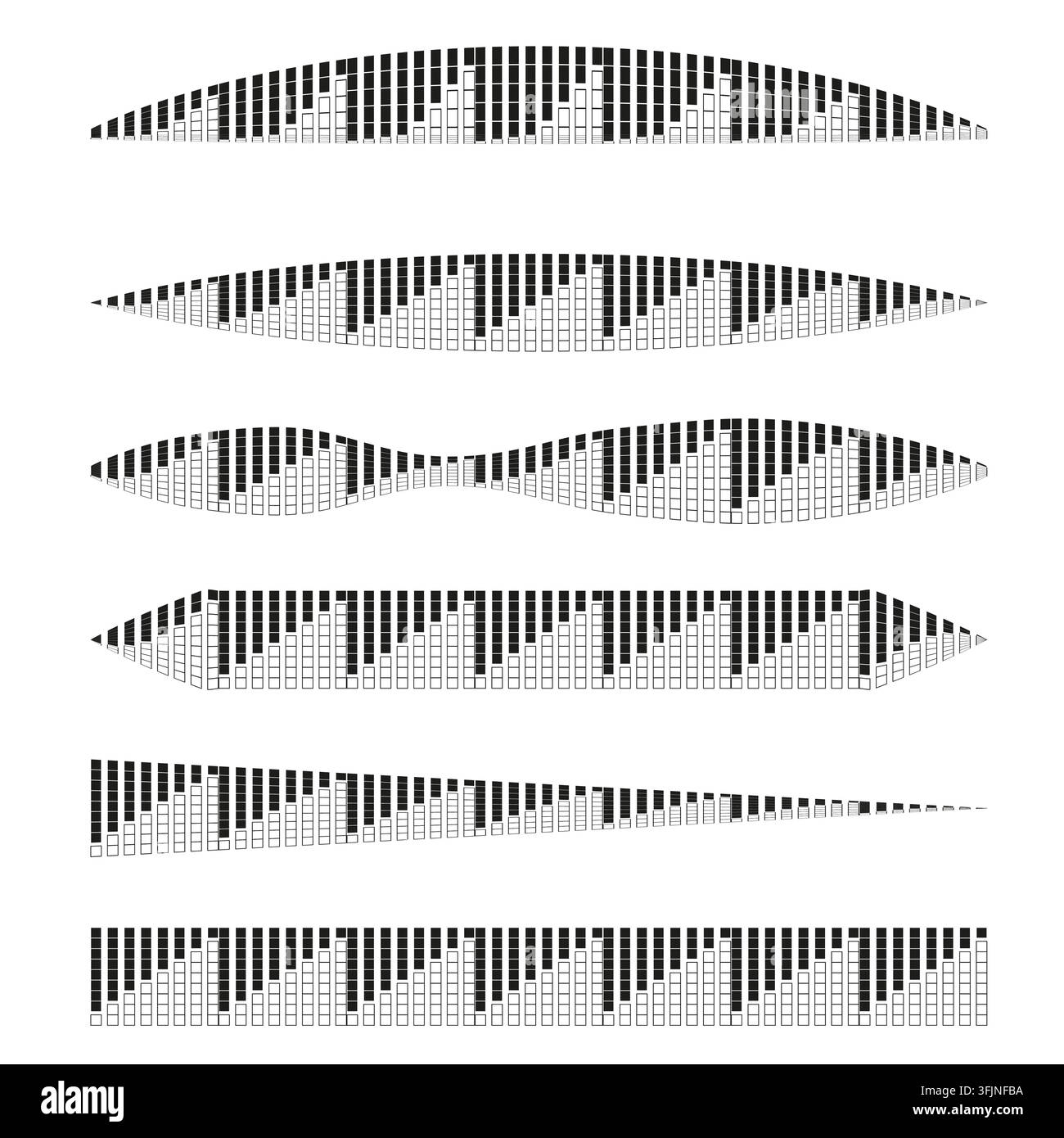 Audio equalizer wave vector set features isometric 3d bar. It visualizes creative abstract sound. Stock Vector