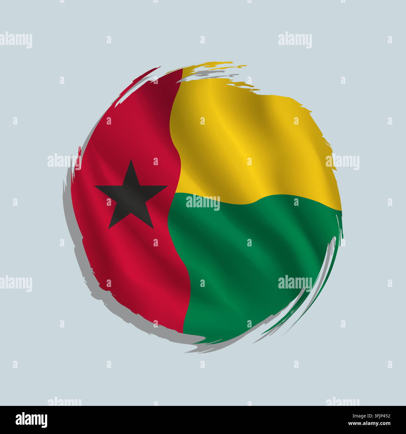 Guinea Bissau flag painted with a brush in a rounded style, featuring uneven edges and a swirling appearance. Stock Vector