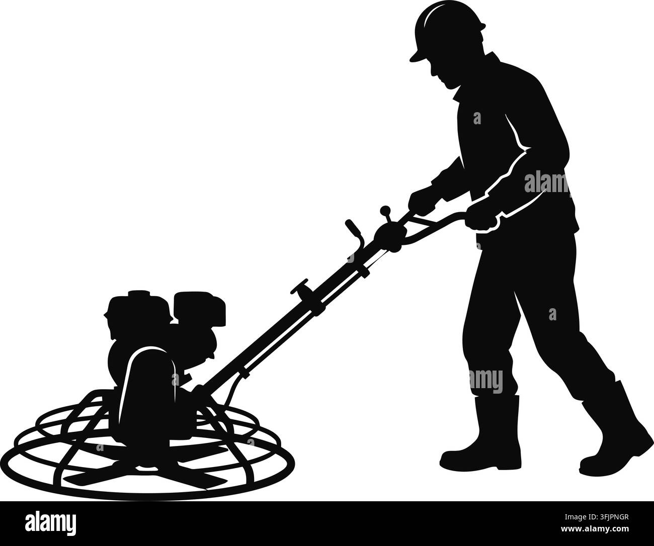 Construction workers operating a power trowel in silhouette style Stock Vector