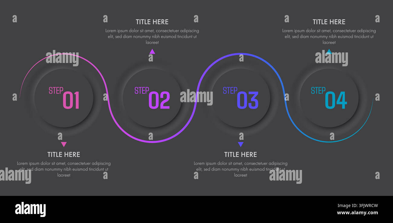 Modern Dark Neon Step Process Infographic Template Stock Vector