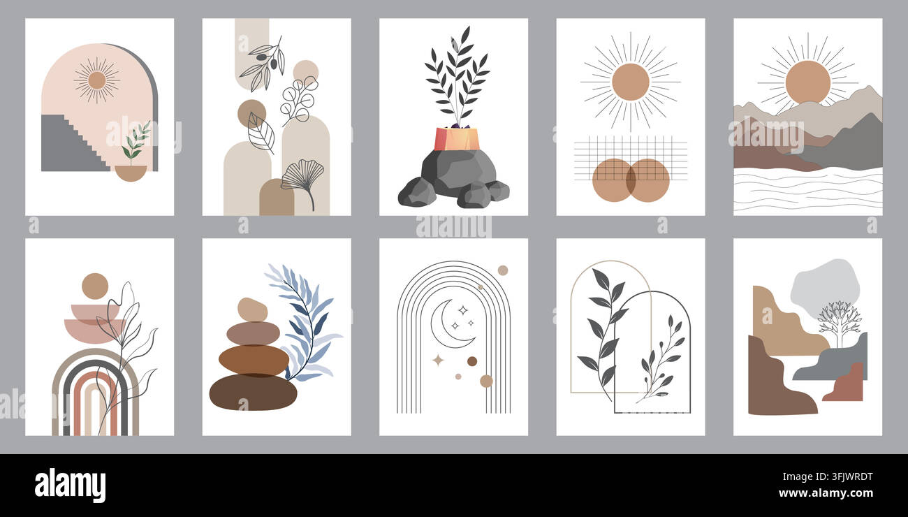 Boho Abstract Wall Art Sets Stock Vector