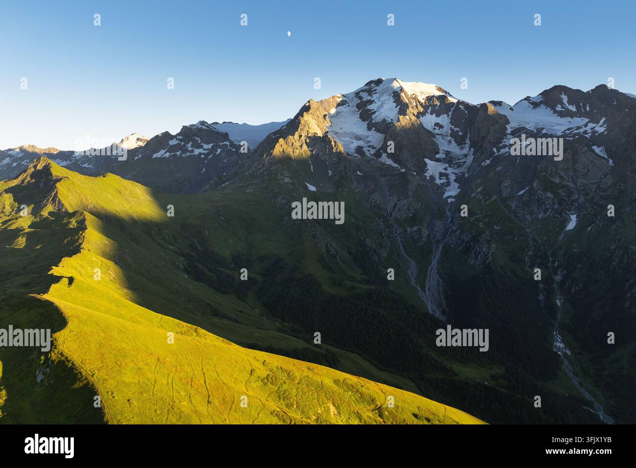 Caucasus mountains landscape at sunset seen from Mkheri church mountain ...