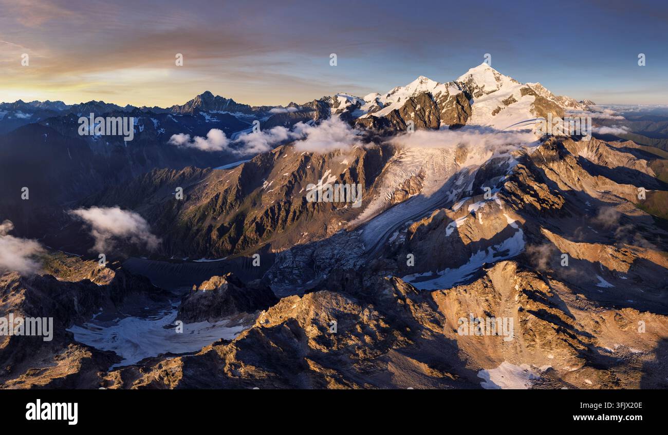 Sunset view of Tetnuldi peak. Mountain panorama landscape of Upper ...