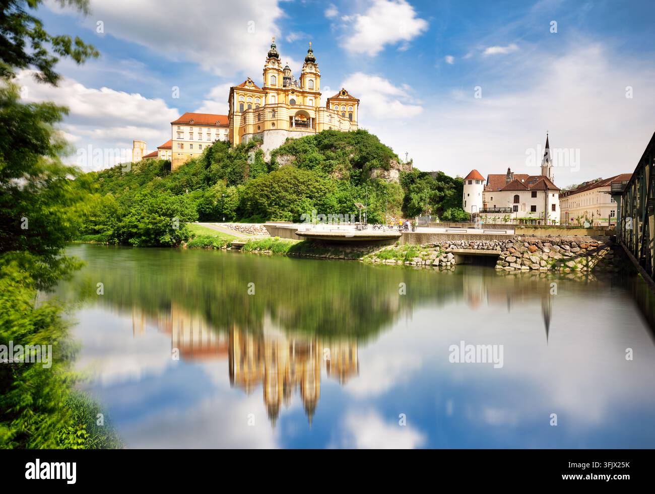 Melk stift, Austria. Benedictine abbey in Wachau valley at sunset Stock ...