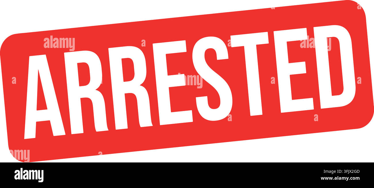A red rectangular stamp featuring the word ARRESTED in white capital ...