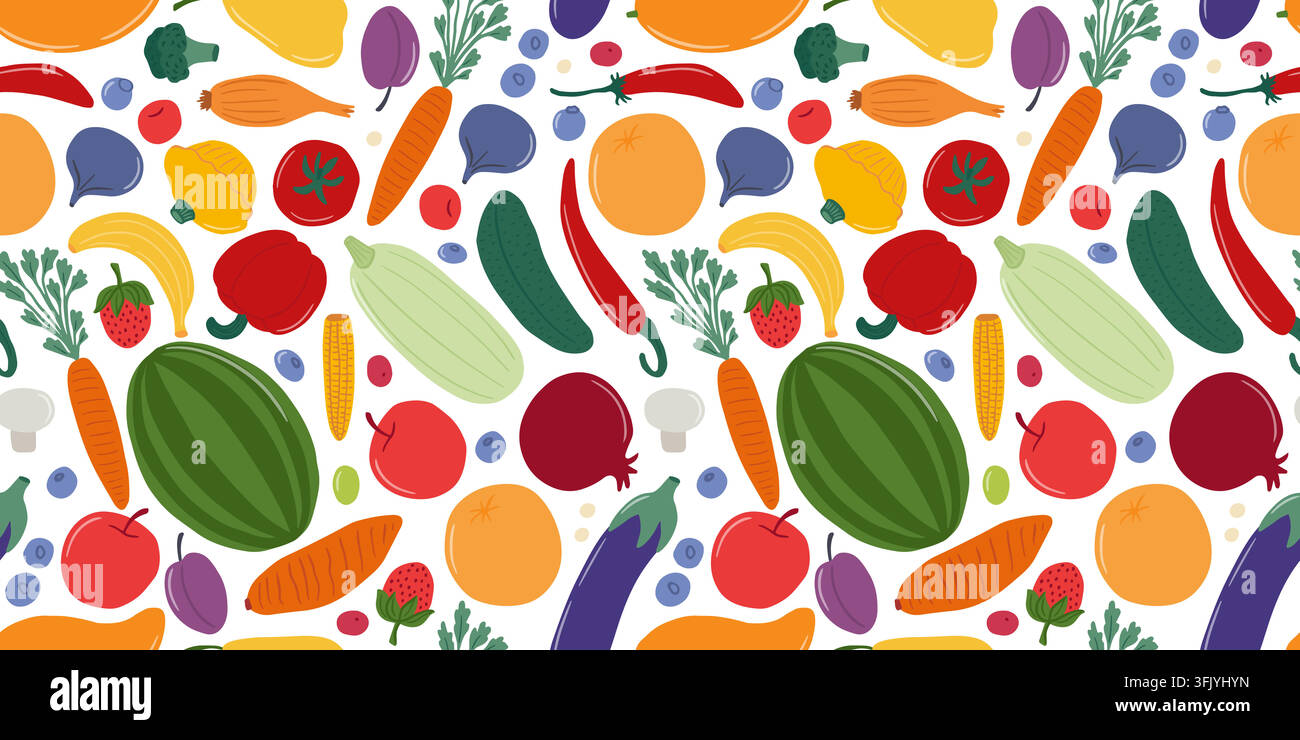 Seamless pattern with fruits and vegetables Stock Vector