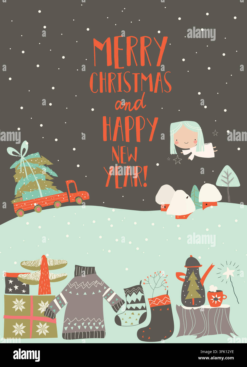 Cute Cartoon Illustration With Christmas Elements Stock Vector