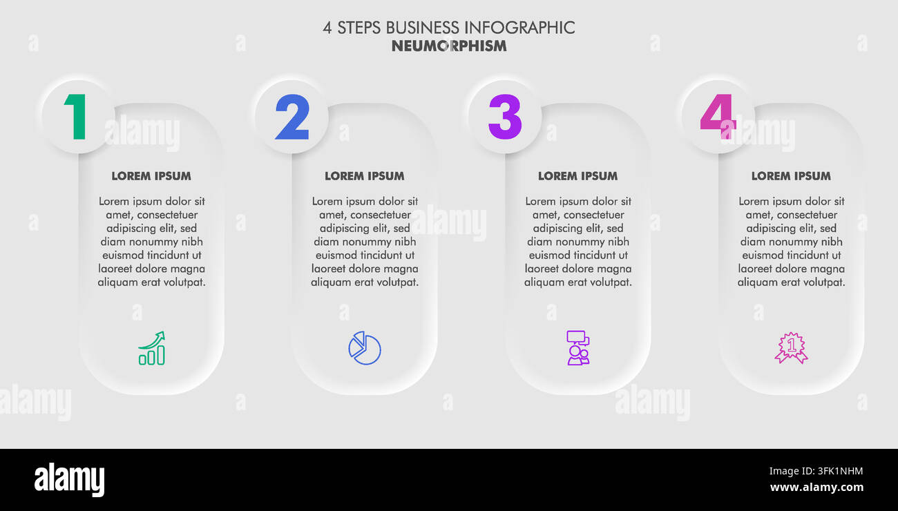 4 Steps Neumorphism Infographic Template Stock Vector