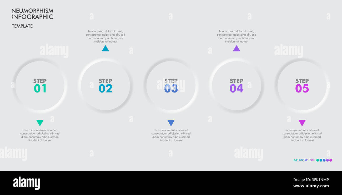5 Step Neumorphism Infographics Template Stock Vector