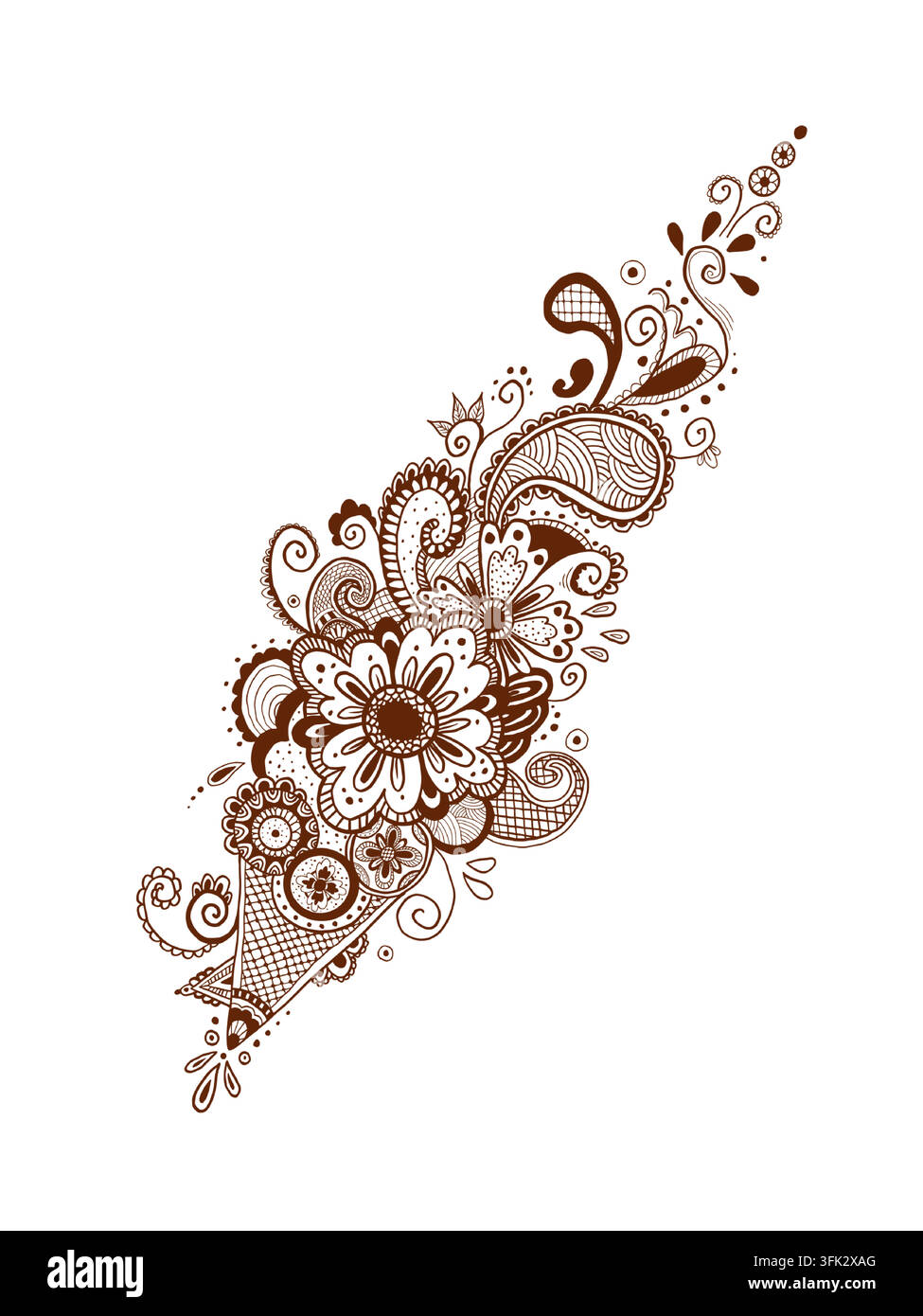 Mehndi patterns henna tattoo graphic indian illustration. Floral and paisley ornaments. Vector hand drawn line art. For packaging, decoration, studio Stock Vector