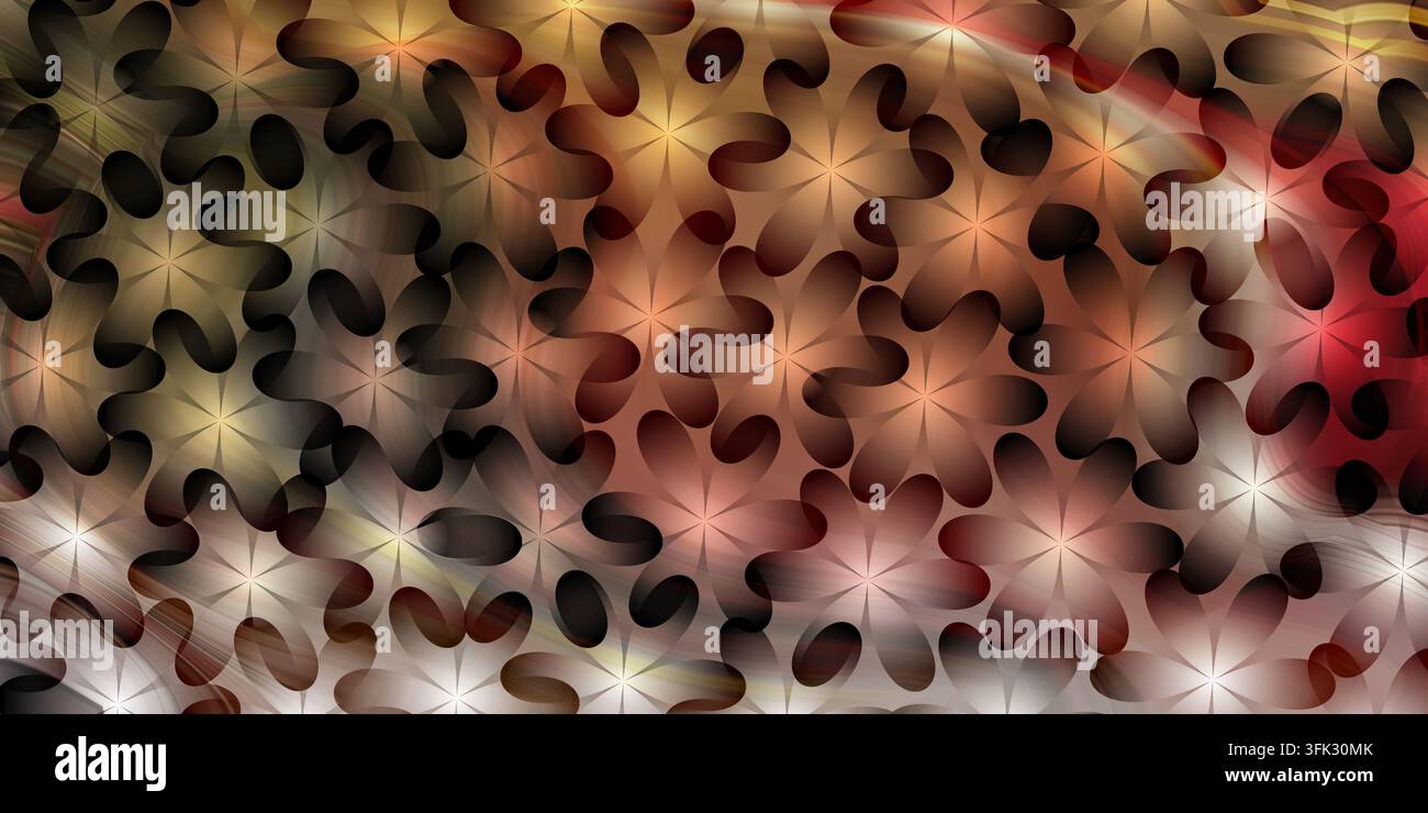An abstract repeating floral pattern background featuring an interlocking geometric design with multiple stylized flower shapes in warm tones. Stock Photo
