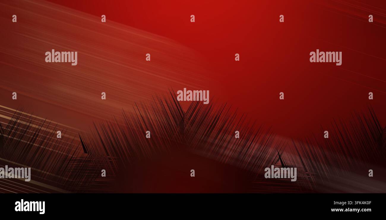 A striking abstract image featuring deep red and brown tones with diagonal motion blur and dark, textured spiky shapes. Stock Photo
