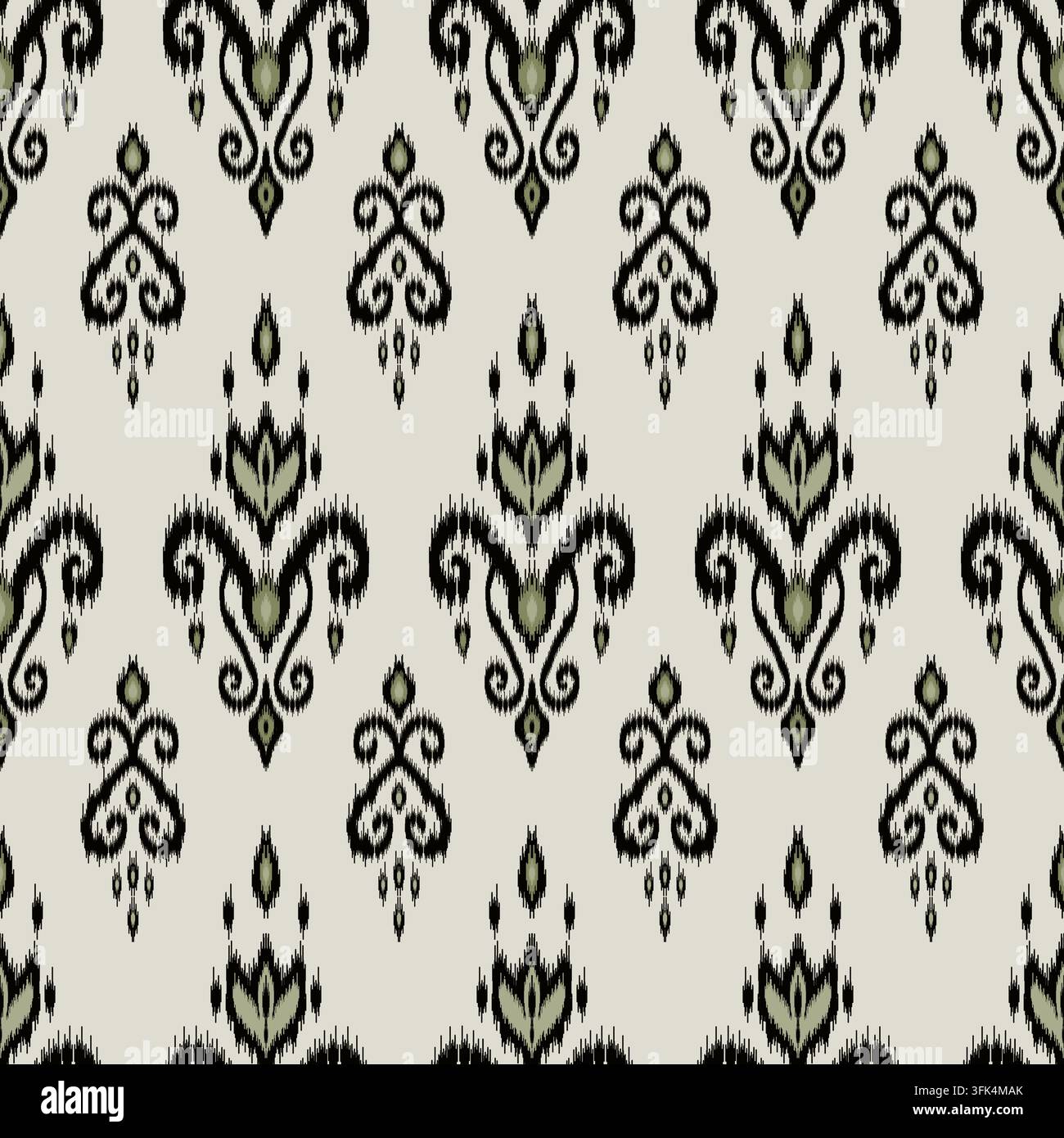 Chic hand-drawn seamless black and white damask floral motif pattern ...