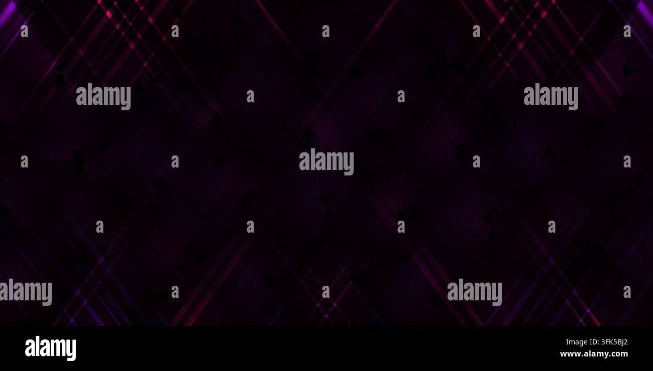 A dark and moody abstract background featuring deep purple tones, sharp diagonal intersecting lines, and subtle glowing light effects. Stock Photo