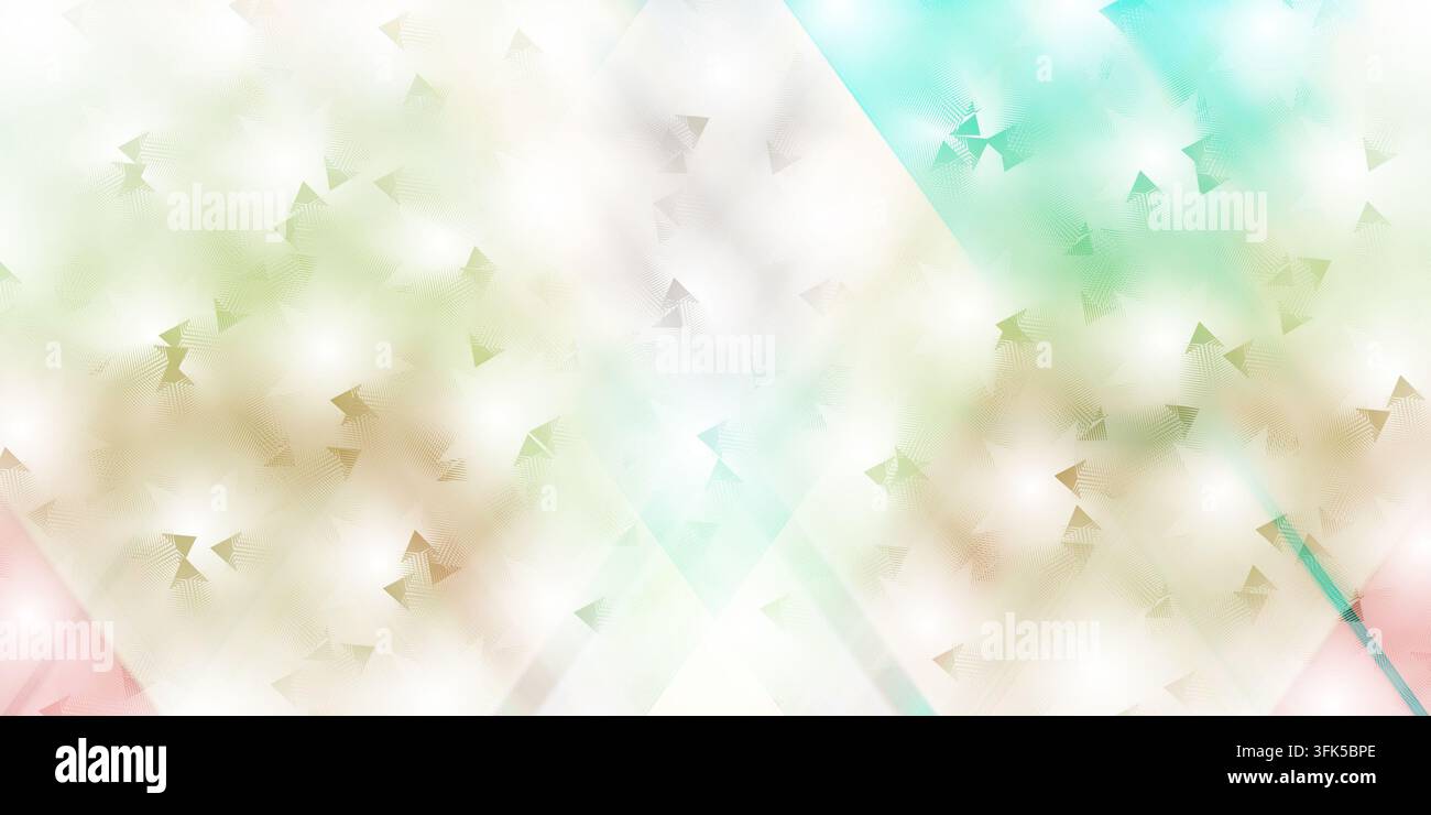 A vibrant abstract background featuring soft pastel gradients in pink, green, and blue, overlaid with delicate geometric triangular textures. Stock Photo