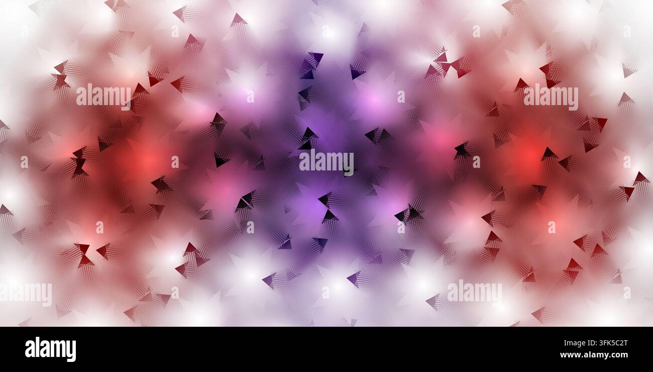 A dynamic abstract background featuring bold red and purple hues, overlaid with sharp, dark triangular patterns and glowing light spots. Stock Photo