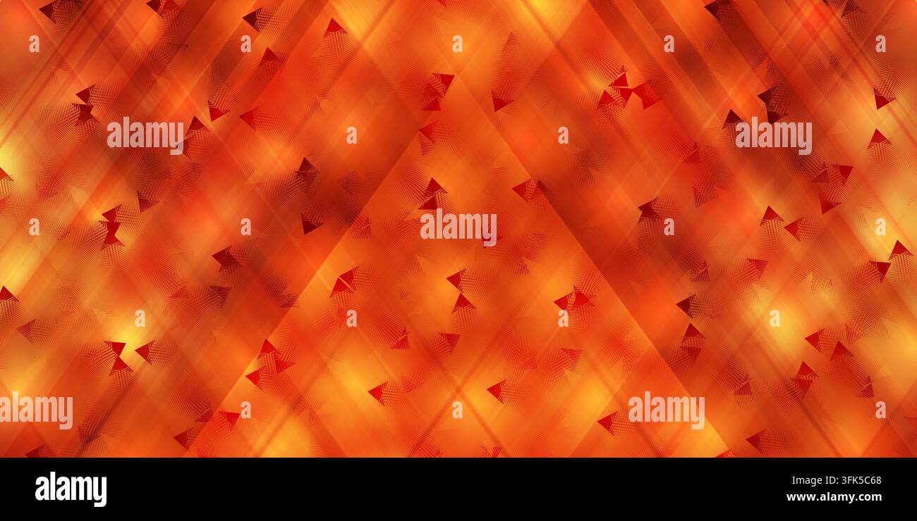 A dynamic orange abstract background featuring intersecting diagonal lines and a scattered pattern of textured triangular shapes. Stock Photo