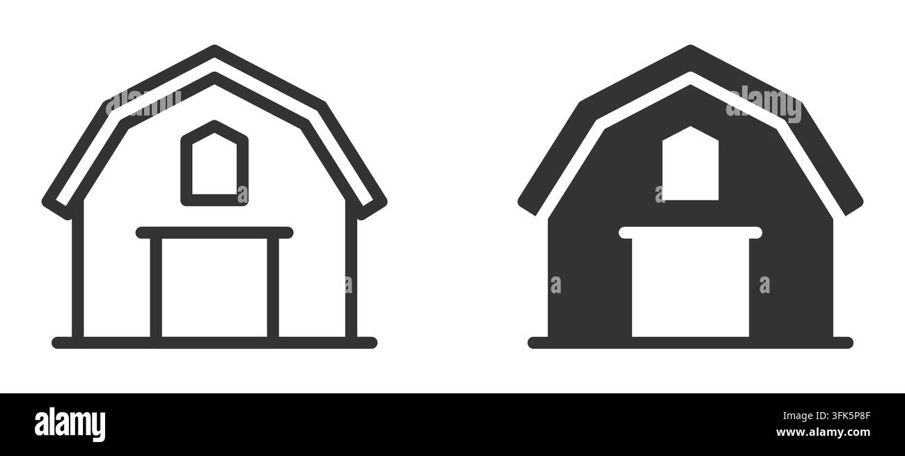Simple black and white barn icons with gable roof design Stock Vector