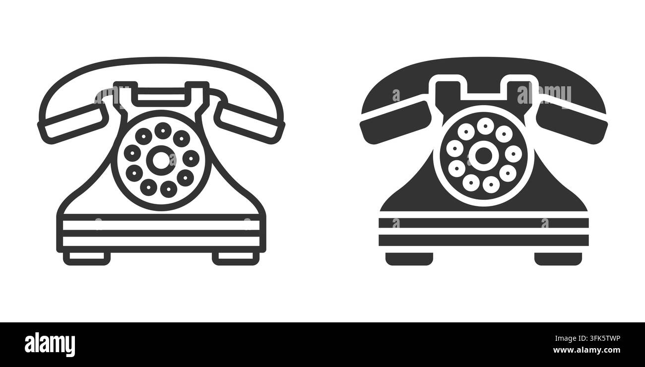 Retro telephone icons in line and solid designs, vector illustration Stock Vector