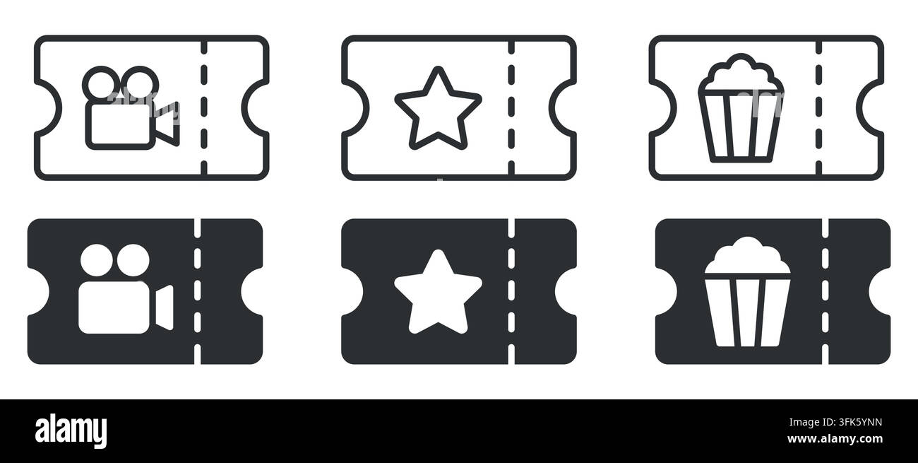 Movie night icons - camera, star, popcorn ticket designs Stock Vector