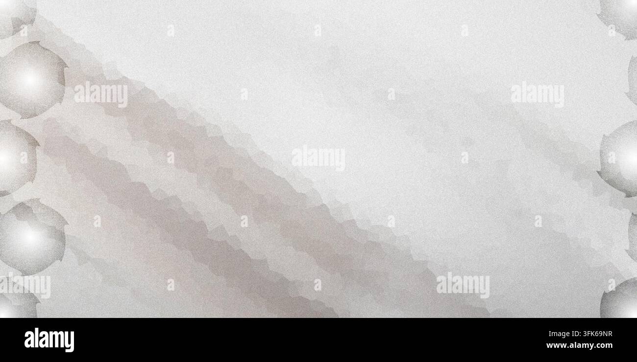 An abstract minimalist background in light gray with a textured surface and futuristic circular shapes along the vertical borders. Stock Photo