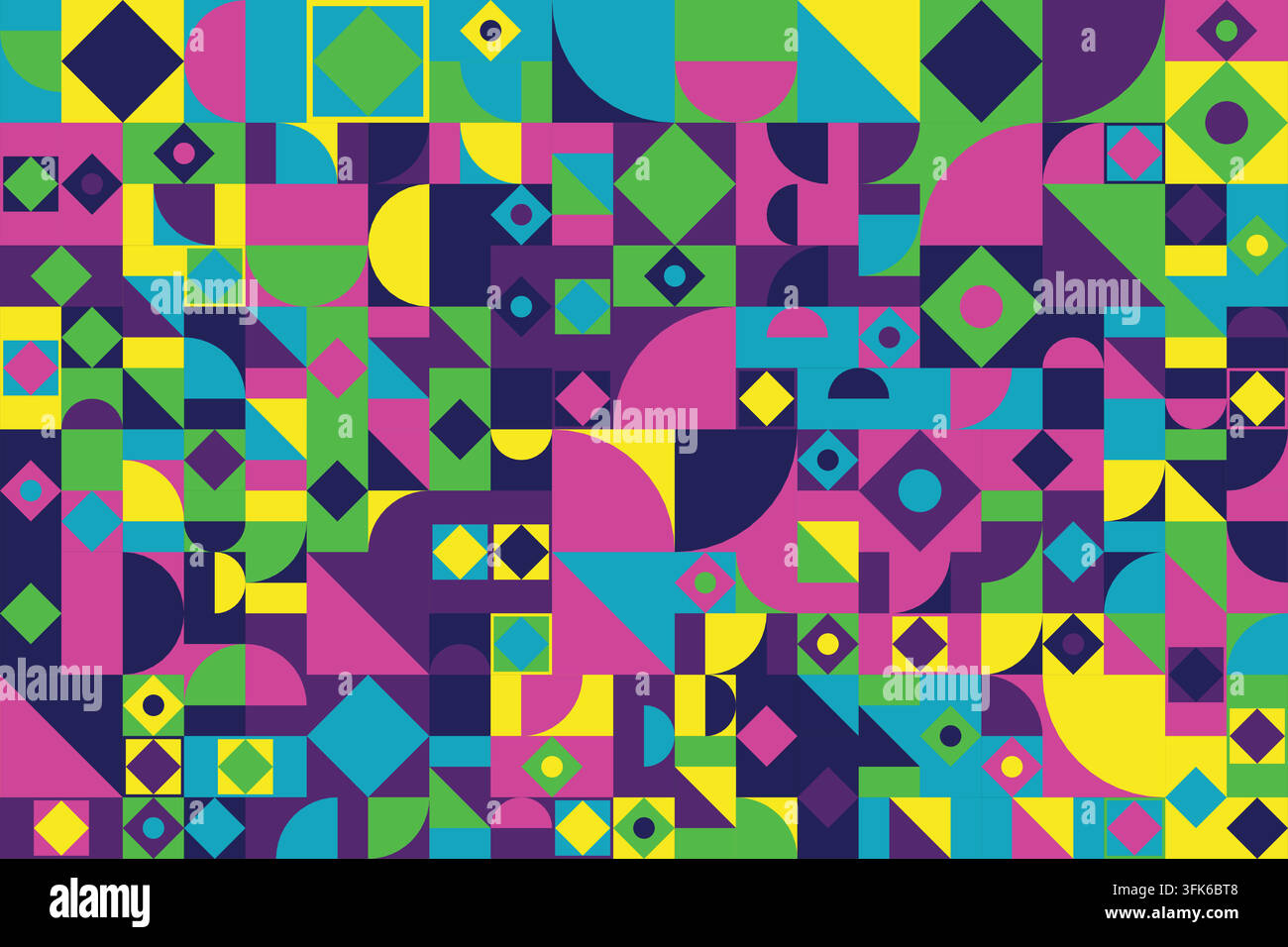 Bold Geometric Mosaic Pattern With Vibrant Shapes Stock Vector