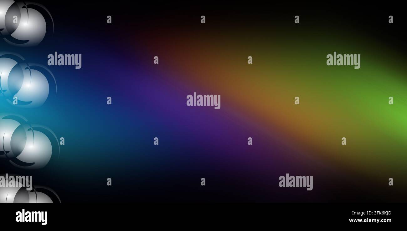 Multi-colored abstract background featuring blue, purple, orange, and green gradients with luminous circles stacked vertically along the left edge. Stock Photo