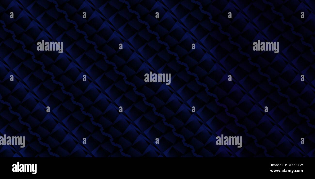 Dark blue abstract background featuring a seamless repeating geometric pattern with smooth lighting gradients and subtle textures. Stock Photo