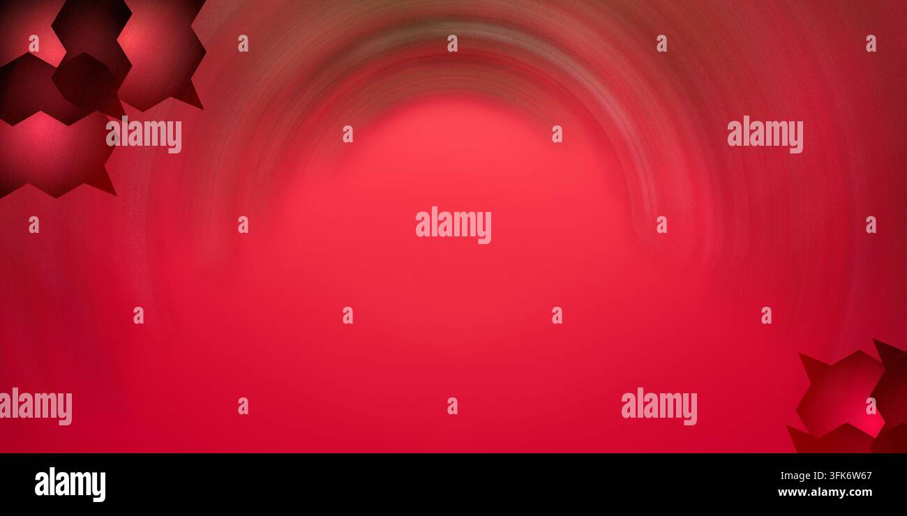Abstract red background with circular motion blur and geometric shapes in corners Stock Photo