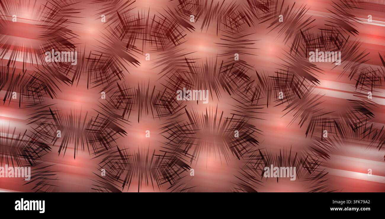 Abstract background with repeating starburst patterns in deep red and copper tones, featuring glowing light centers and dark lines Stock Photo