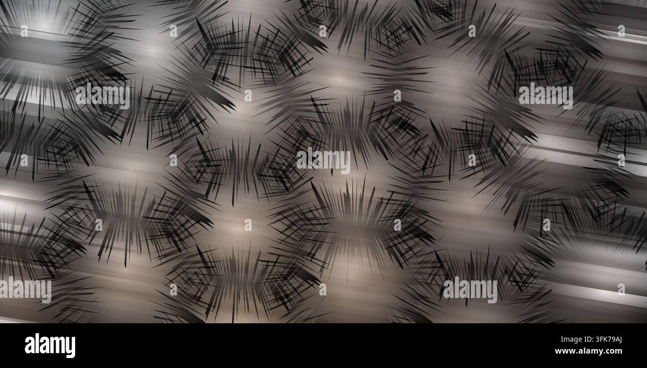 Abstract background with dark spiky starburst patterns and soft metallic gradient light effects Stock Photo