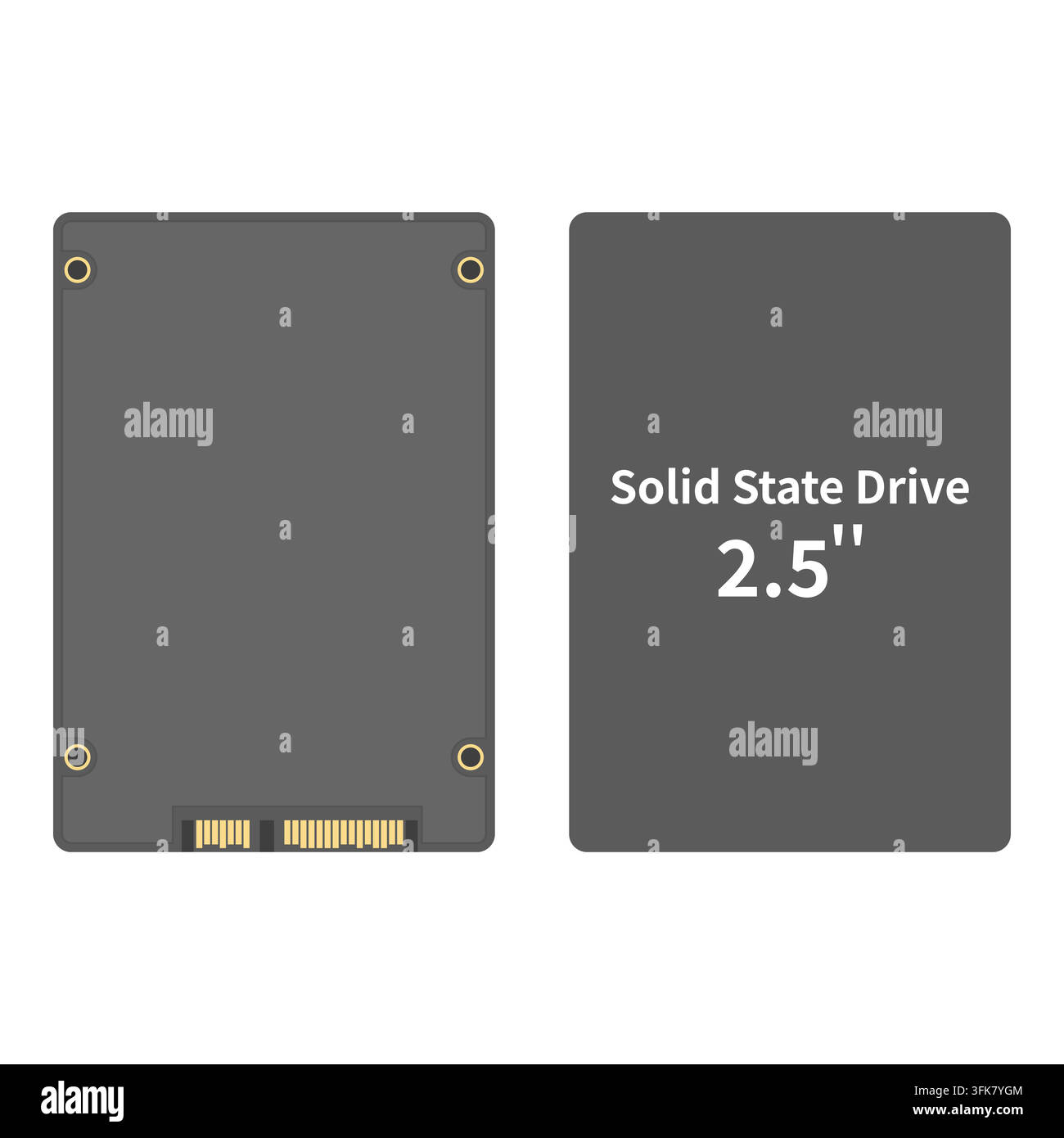 Generic Unbranded 2.5 Inch SSD Storage Drive, Front and Back View, Flat Vector Mockup Stock Vector
