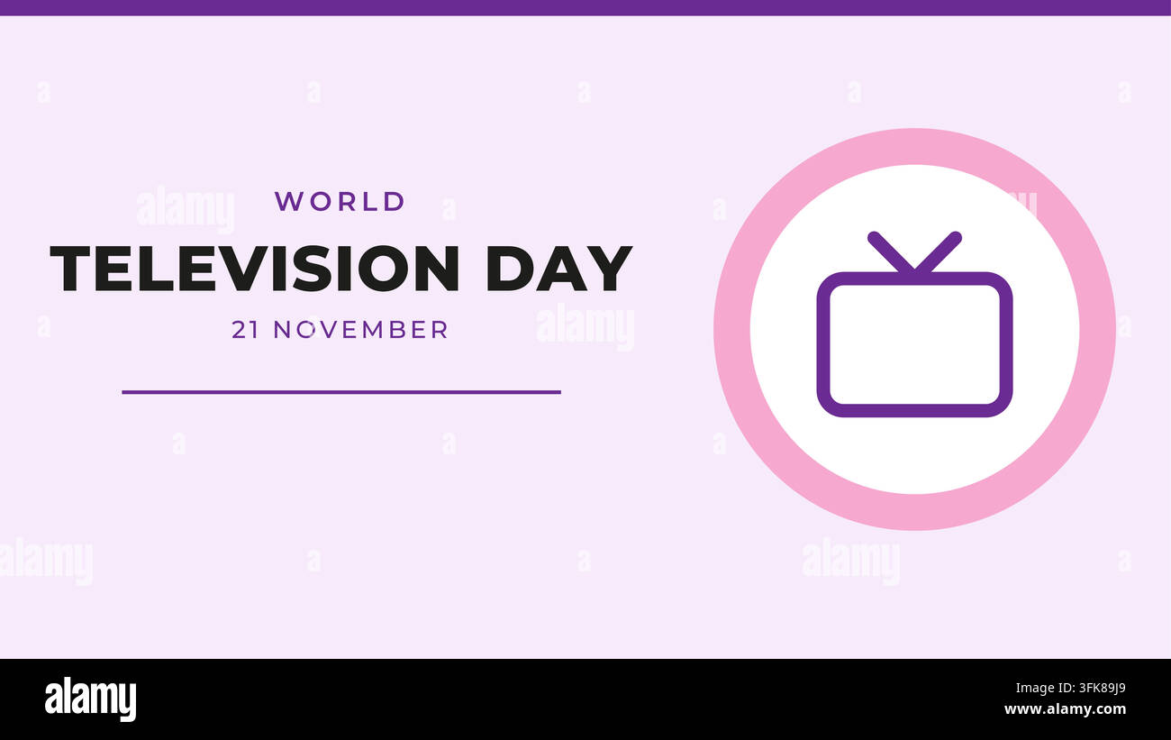 World Television Day (21 November) wide banner: bold title lettering and date on the left, line icon in a circle on the right, empty copy space below Stock Vector