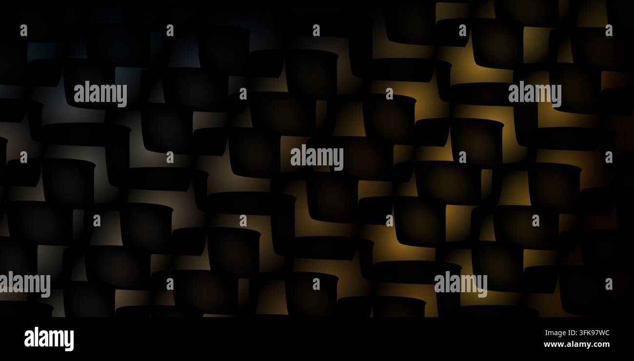An abstract geometric design showcasing repeating dark shapes over a warm brown and gold gradient background texture. Stock Photo