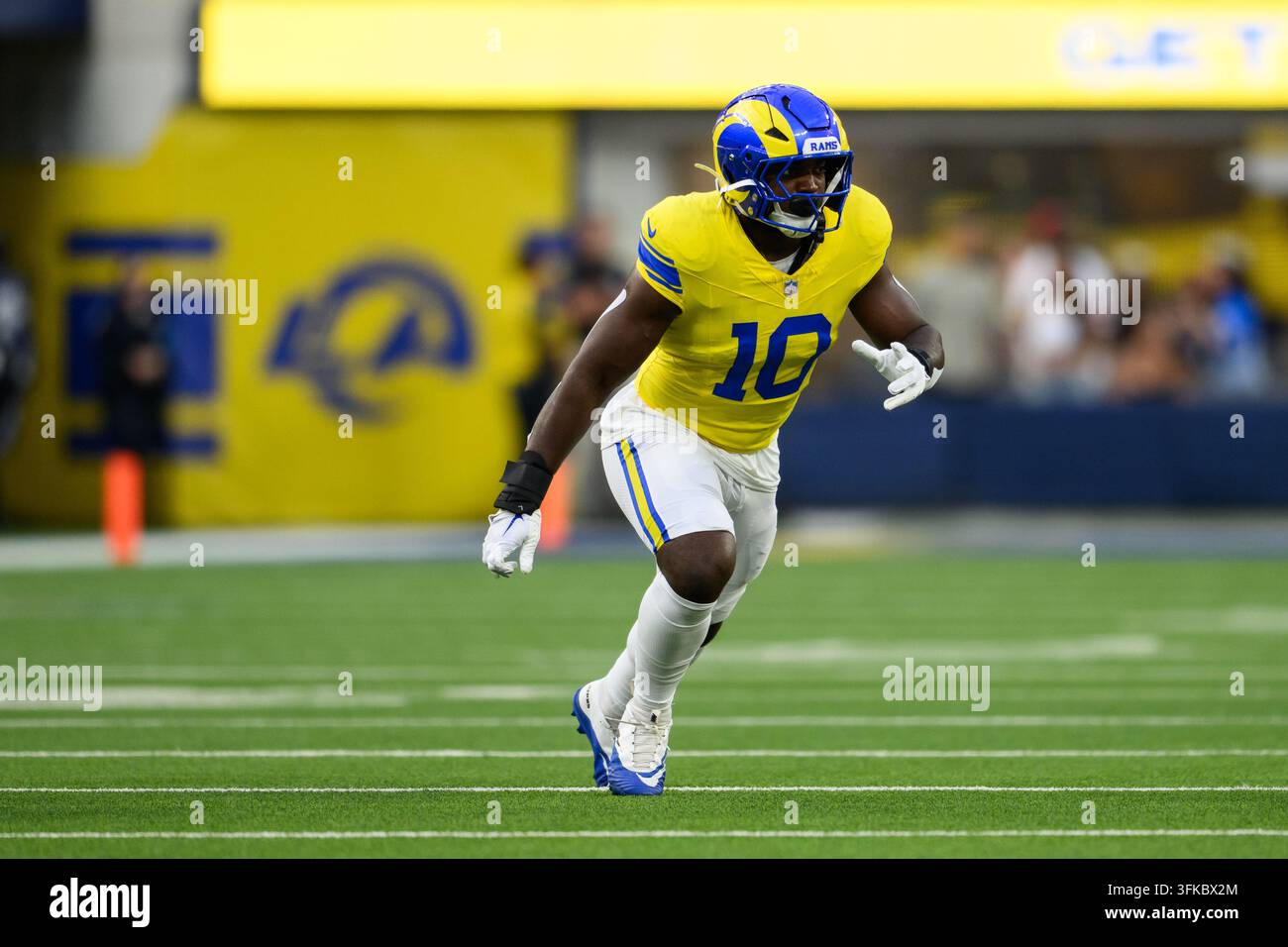 Nfl Rms Logo Los Angeles Rams linebacker Josaiah Stewart (10) runs during an NFL ...