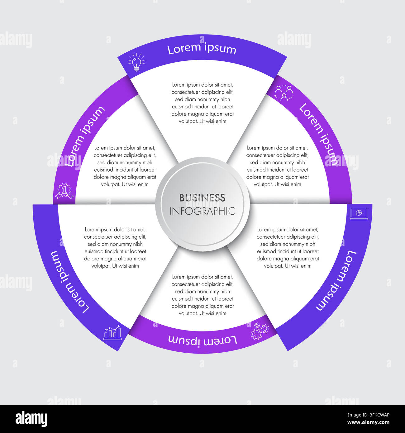 3D Isometric 6 Steps Circle Infographic Diagram Process Template Stock Vector