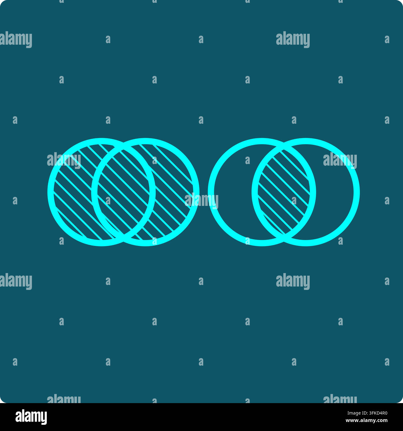 Union and Intersection:two overlapping circles, one fully shaded for the combined union,one shaded only where they overlap for the shared intersection Stock Vector