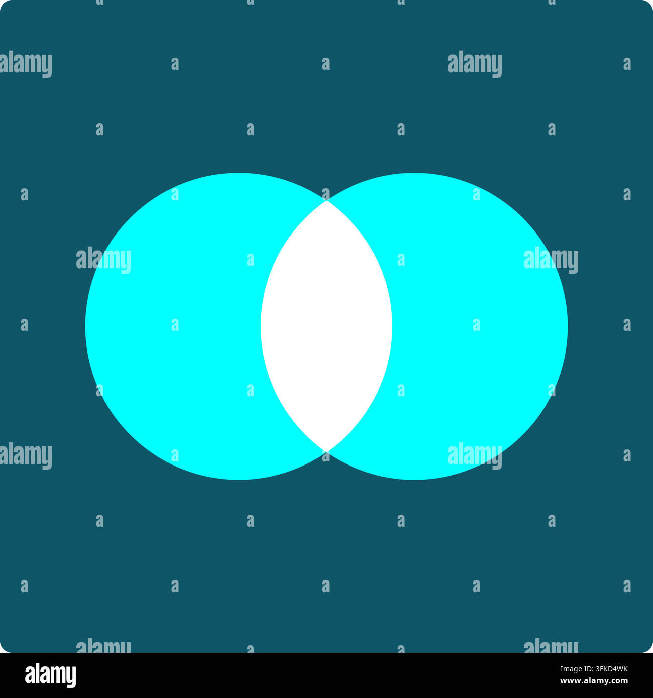 Venn Diagram Icon - two overlapping circles with the shared intersection punched through to highlight where sets overlap Stock Vector