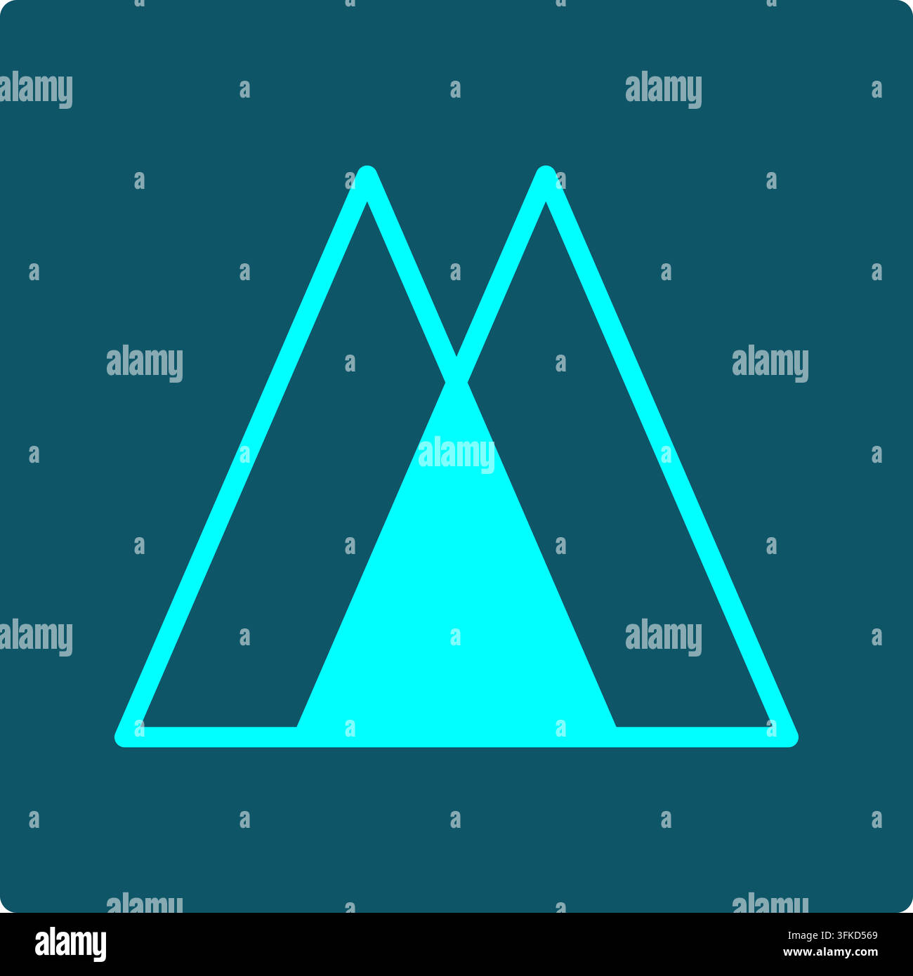 Boolean AND icon: two overlapping triangles with the shared central peak filled solid, showing the logic operation for education and computer science. Stock Vector