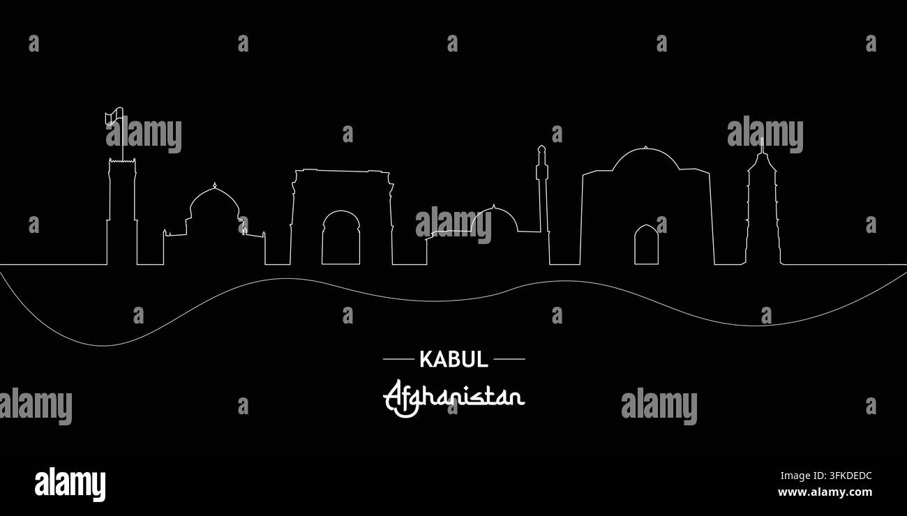 Kabul Landmarks Outline Drawing on Black Background Stock Vector