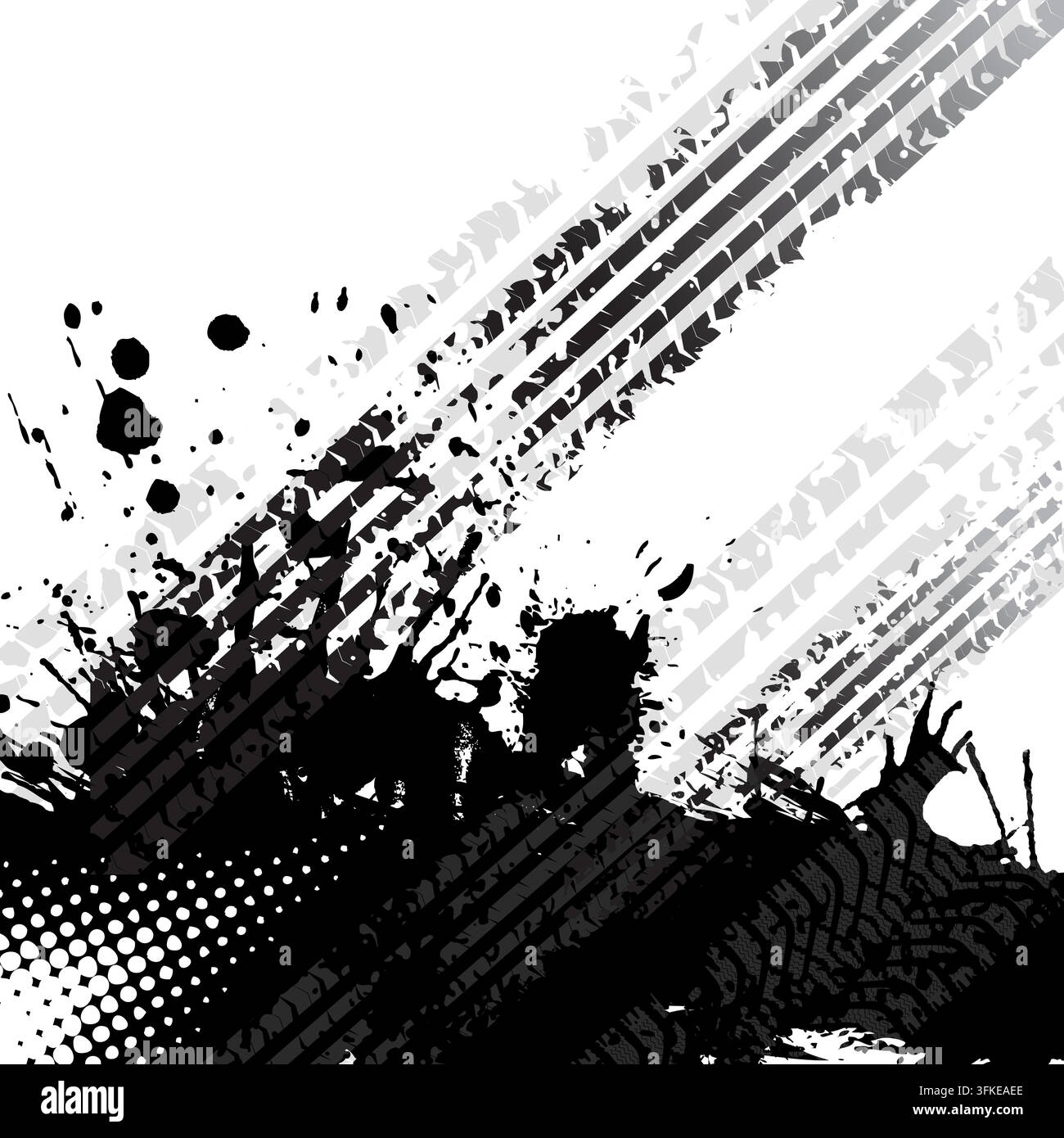 Racing Concept - Flags, Tires and Tracks, grunge vector background Stock Vector