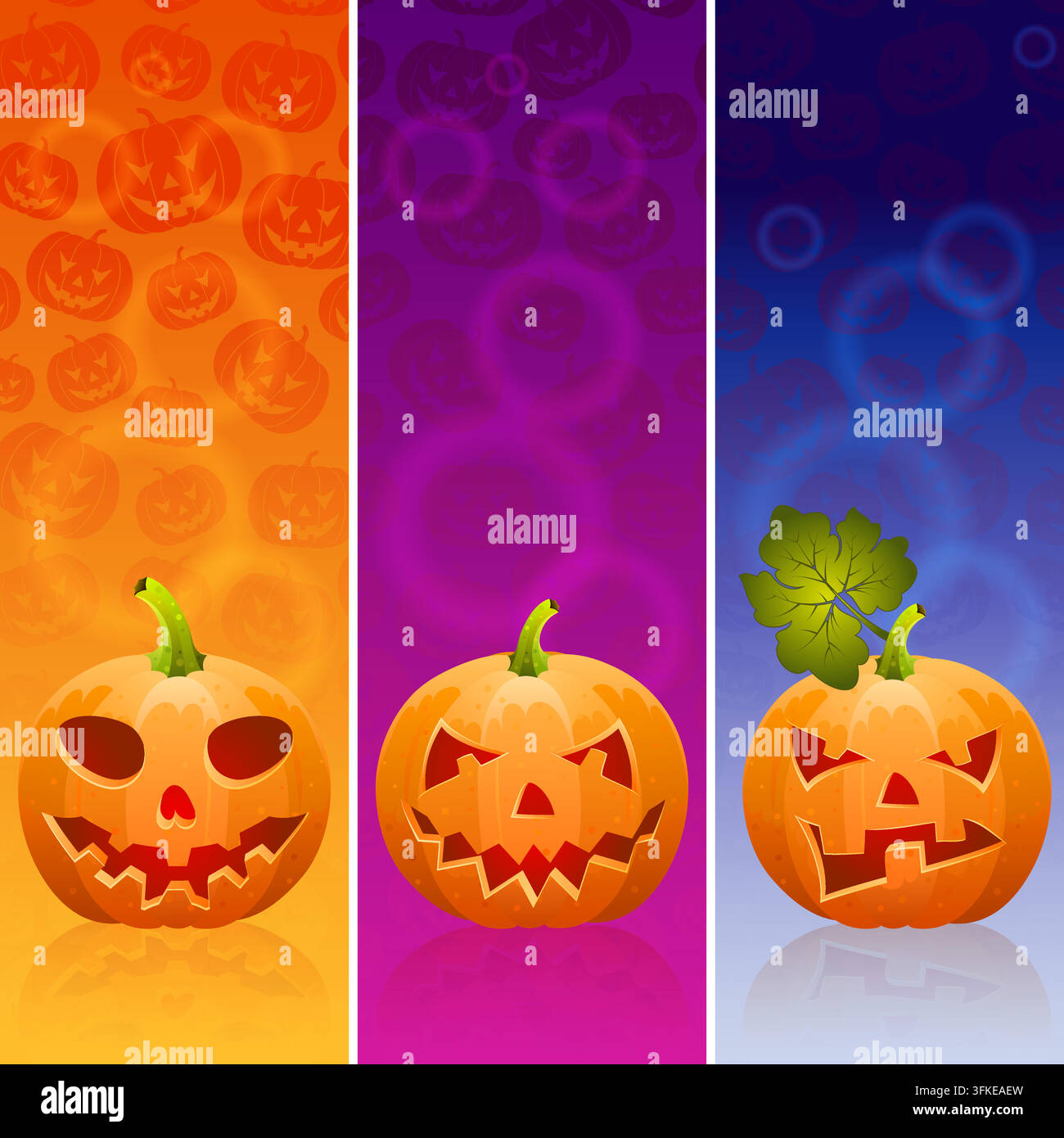 Three Halloween banner with Jack O'Lantern,  pumpkin, eps10 vector illustration Stock Vector