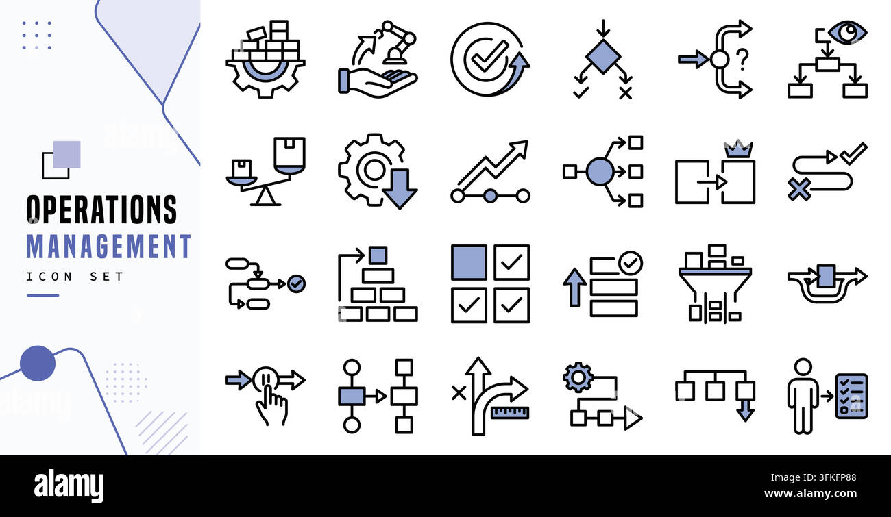 Operations management business process workflow line icon set vector Stock Vector