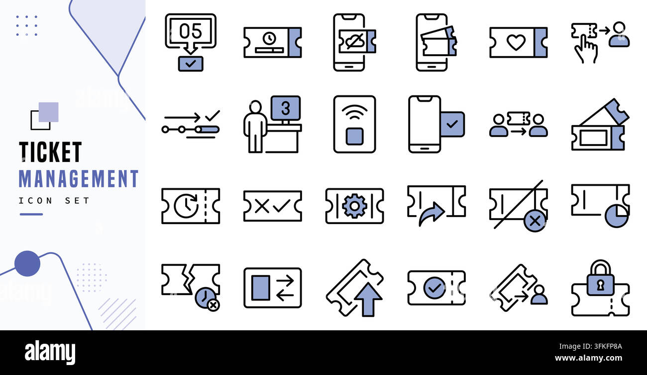 Ticket management event booking online access pass vector line icon set Stock Vector