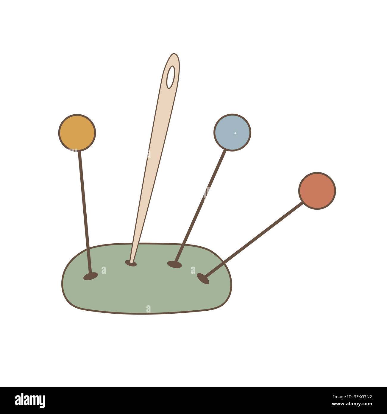 Green vector sewing pincushion with a needle and pins. Stock Vector